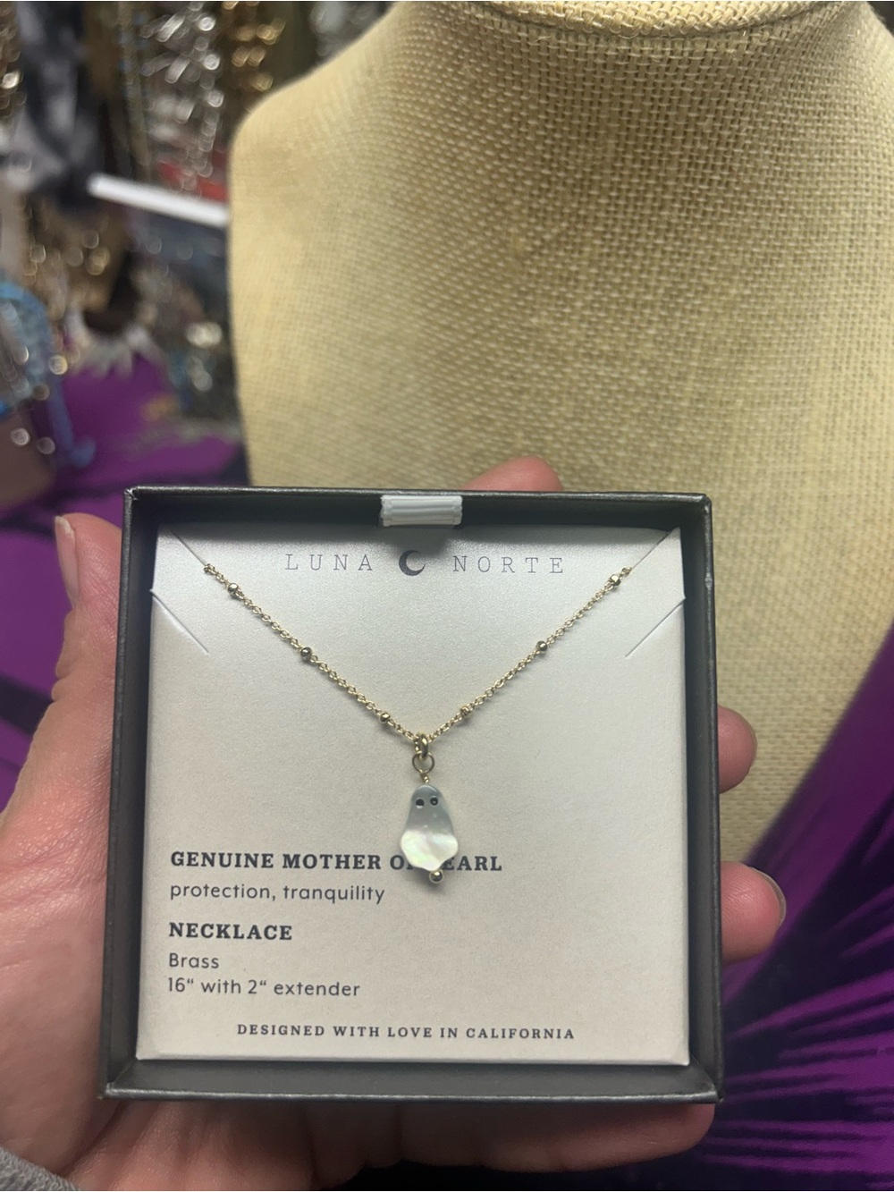 NIB Luna Norte Mother Of Pearl Ghost Necklace Spooky Halloween NWT